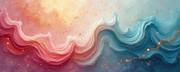 Golden accents dance across a textured canvas, amidst swirling shapes and pastel shades, fluid shapes, contemporary style