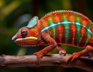 Fototapeta premium vibrant ornate chameleon on branch