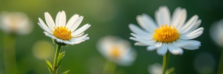 Obraz premium Dainty daisies with curly petals on a green stem, blossom, nature