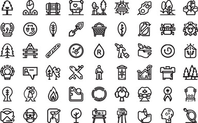 Nature, Environment, and Outdoor Activity Line Icons Set - Ecology, Parks, and Recreation Symbols