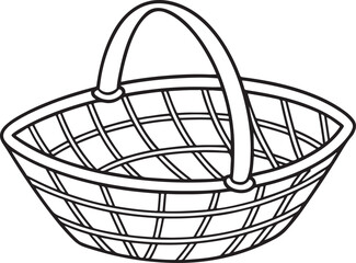 Fototapeta premium Black and White Outline of an Empty Woven Basket with Handle container storage