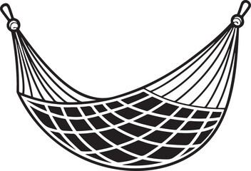 Black Silhouette of a Woven Hammock Suspended on White Background rope string