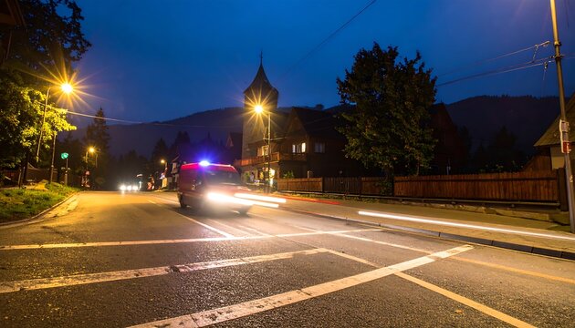 Night street scene with a fire truck - Powered by Adobe