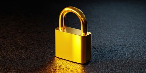 Fototapeta premium Yellow Digital Padlock Icon Signifying Cybersecurity and Data Privacy on Dark Background