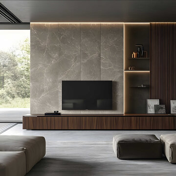 Designing a luxury minimalist TV wall inspired by the aesthetics of Minotti a brand renowned for its sophisticated and modern approach involves blending clean line