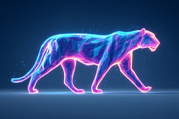 glowing tiger made of neon fractals and digital cosmic particles