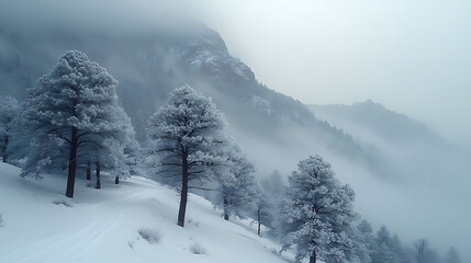 Serene Winter Wonderland Snow-Covered Mountain Path
