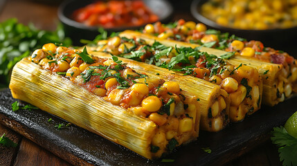 Delicious Stuffed Corn on the Cob with Spicy Tomato and Herb Filling