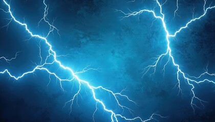 Fototapeta premium Dynamic blue background with bright white thunder lightning bolts. Features comic book style energy bursts, ideal for dramatic dialog, captions, action scenes. Offers vibrant electric power, retro