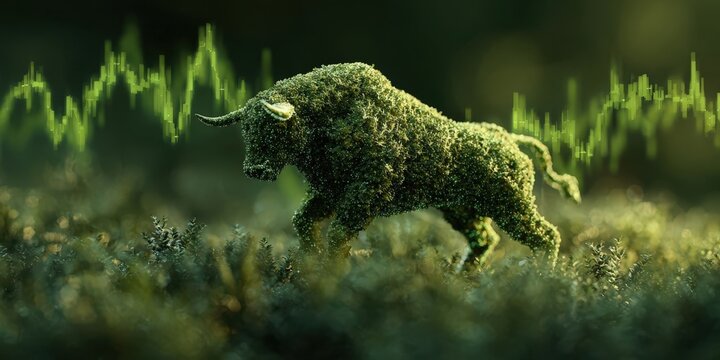 Bullish Divergence in Stock Market and Cryptocurrency with Green Graph Background