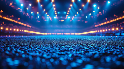 Illuminated Stage, Concert Venue, Blue and Orange Lights, Spotlight, Empty Stage, Performance