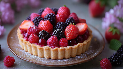 Delicious Homemade Berry Tart with Fresh Raspberries, Strawberries, and Blackberries