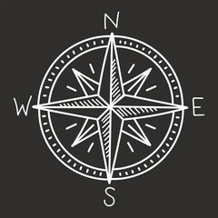 Compass rose vector in loose doodle style, shown in perspective with dramatic dark background — ideal for apps, web, and infographics