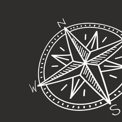 Perspective view of a doodle-style compass rose icon — creative vector element on dark backdrop.