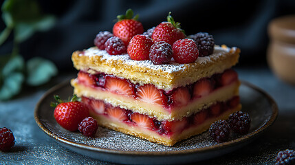 Delicious Strawberry and Berry Mille-feuille Pastry Dessert