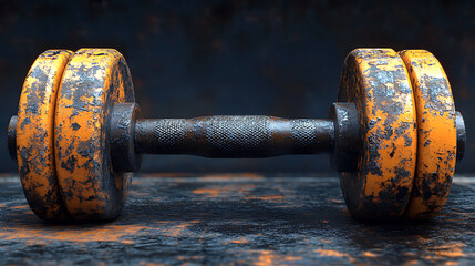 Rusty Vintage Dumbbell on Dark Background - Strength Training Equipment