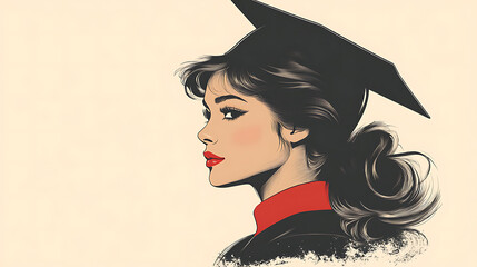 Elegant Graduate Profile of a Young Woman in Cap and Gown