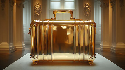 Luxurious Gold Suitcase in Elegant Interior Setting