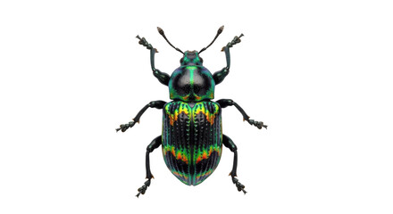 An iridescent green beetle isolated on transparent background with intricate details