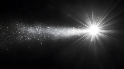 Bright Starburst with Sparkling Stardust Trail on Black Background