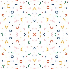 Colorful confetti on white background.Hand drawn colorful abstract shape seamless pattern.