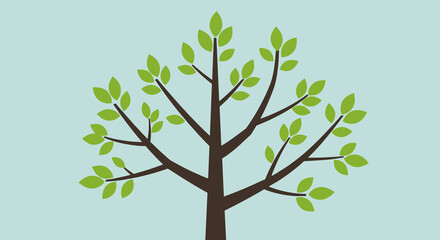 Obraz premium Simple tree design with green leaves on light blue background. Vector illustration