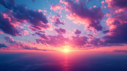 Vibrant Pink and Purple Sunset over Calm Ocean