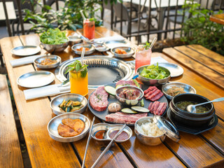Traditional Korean BBQ Platter with Side Dishes