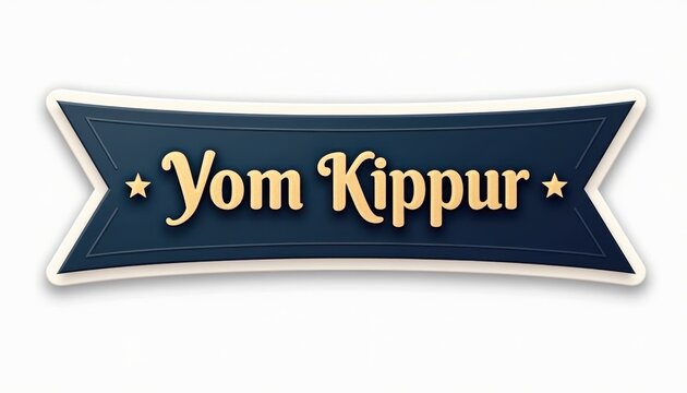 Sticker with the phrase "Yom Kippur" in elegant gold Hebrew-inspired script on a smooth navy banner, sacred and formal design concept.