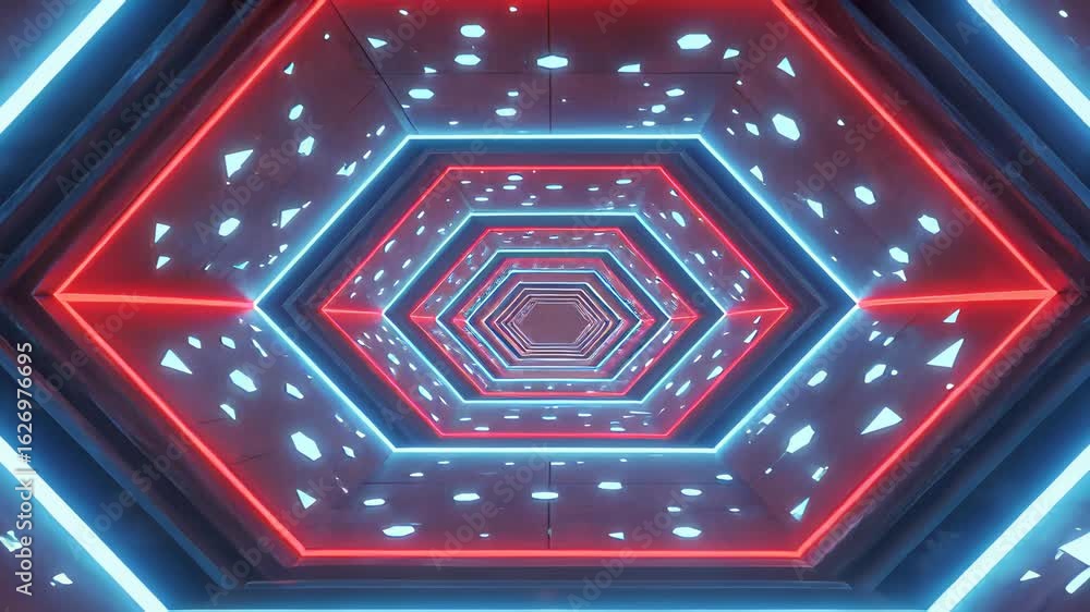 Poster experience a dynamic dolly shot through a mesmerizing hexagonal tunnel filled with vibrant lights an