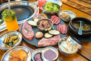Traditional Korean BBQ Platter with Side Dishes