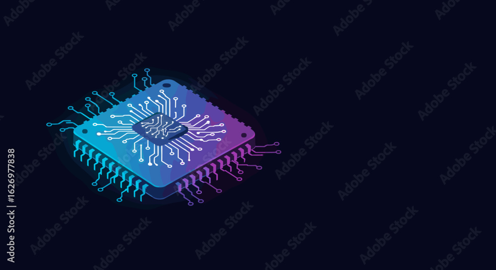 Aufkleber colorful digital microchip circuit design in gradient on dark background. vector illustration