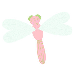 Illustration of pink and green dragonfly