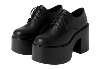 Stylish black platform derby shoes with laces, isolated on a transparent background, perfect for fashion-forward individuals