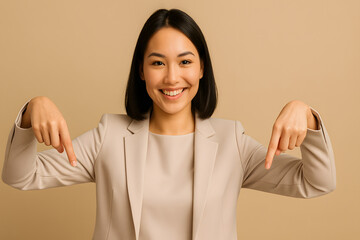asian woman pointing down