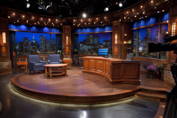 Realistic Late Night Talk Show Full Stage with Lighting and Audience Setup