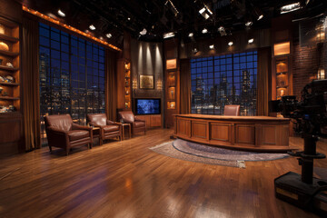 Realistic Late Night Talk Show Full Stage with Lighting and Audience Setup