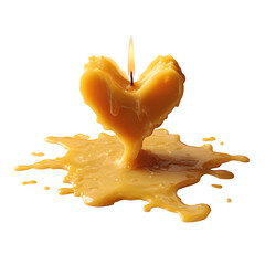 Melting Heart-Shaped Candle with Dripping Wax and Flame Isolated on Transparent Background

