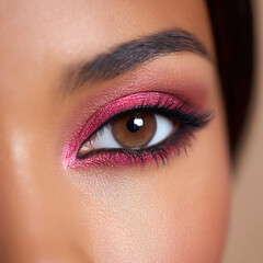 Obraz premium pink eyeshadow makeup closeup on eyelid beauty shot