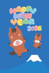 初日の出と富士山の午年年賀状イラスト