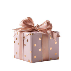 Pink gift box with gold polka dots, isolated on transparent background