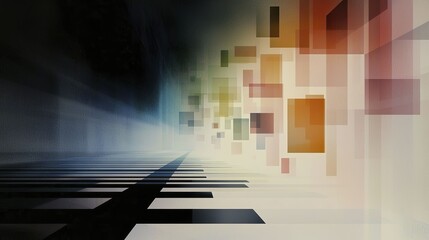 Abstract Geometric Art with Piano Keys and Colorful Digital Background