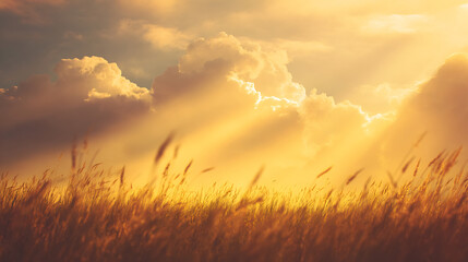 sunlight through warm clouds over nature field