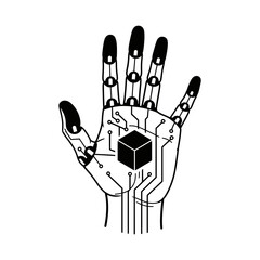 Fototapeta premium Robotic hand with cube and circuit patterns isolated on white background