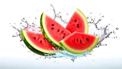 Watermelon slices in water splash (2)