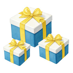 3d blue gift boxes with yellow ribbons