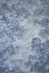 Fototapeta premium misty blue haze over green forest from above