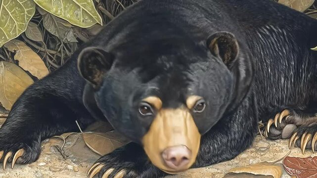 Sun bear resting outdoors