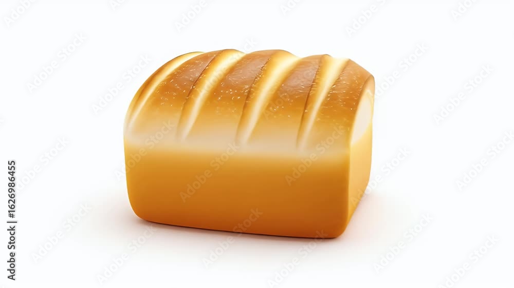 Poster stylized 3d animation sequence of a sliced bread loaf on a clean white background