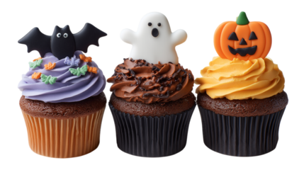 Halloween Cupcakes with Festive Toppers and Icing Swirls